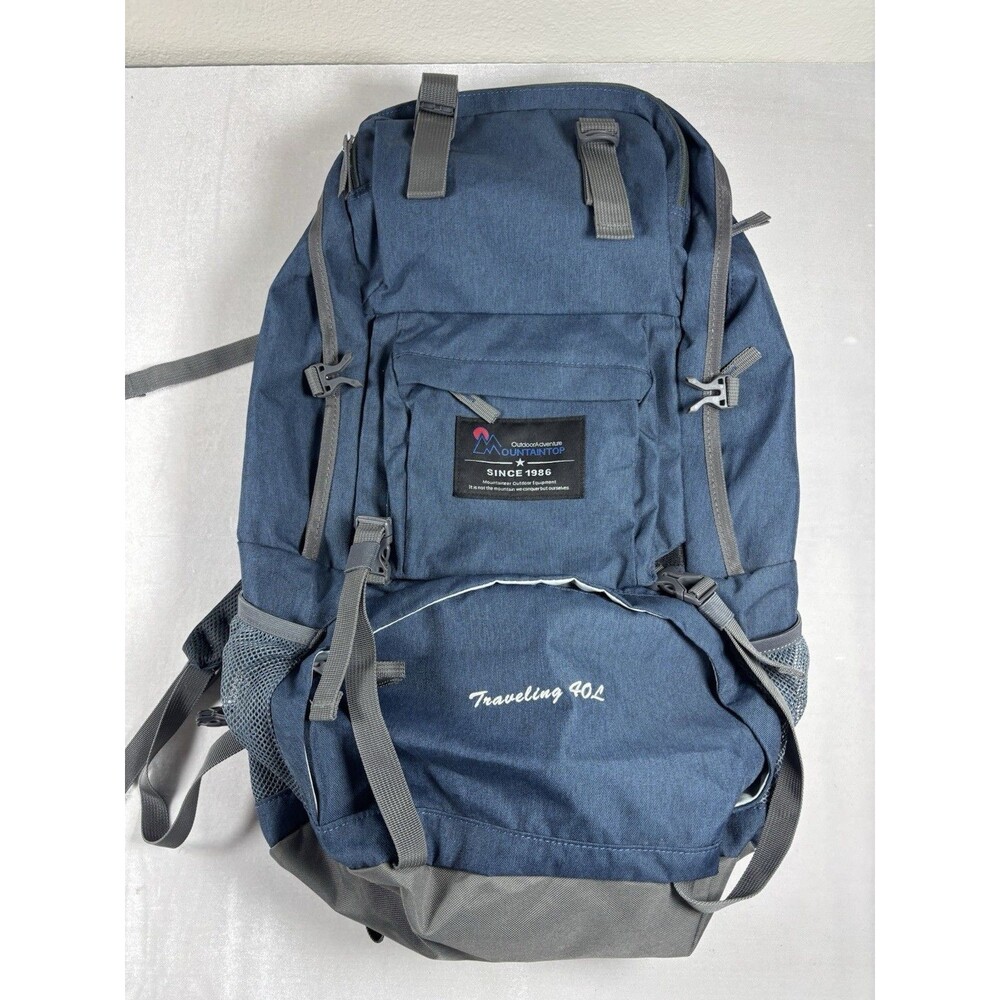 Mountaintop 40L Hiking Backpack Blue Gray w/ Rain Cover Camping Travel Pack